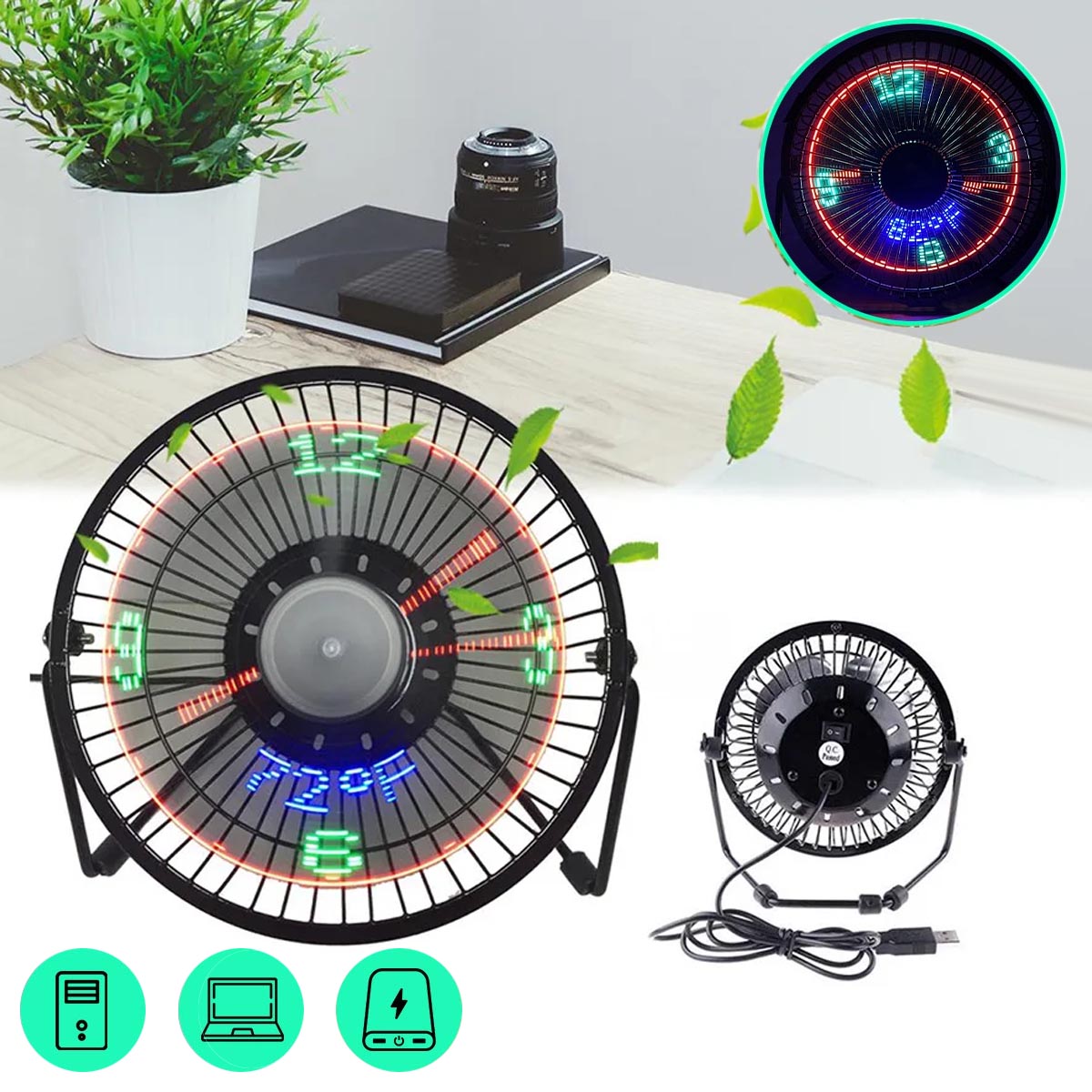Ventilador + Reloj LED USB