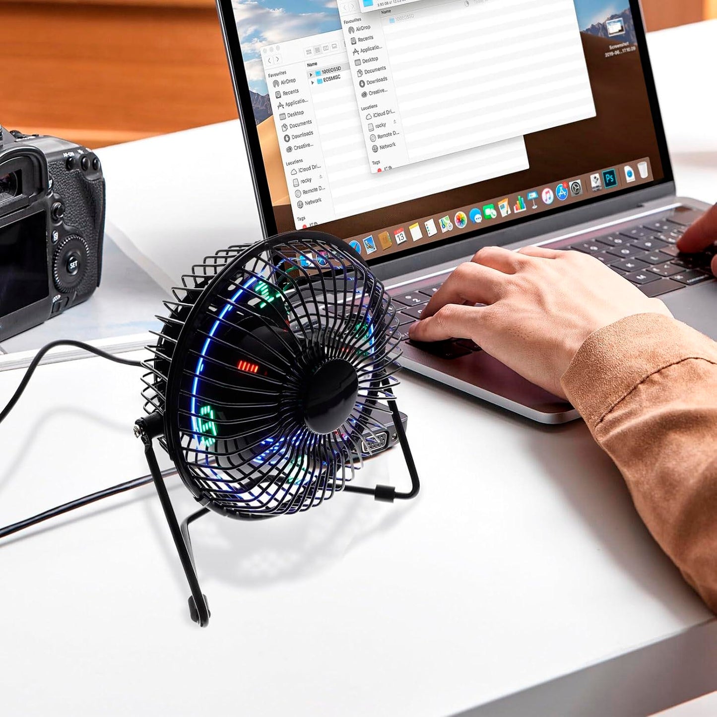 Ventilador + Reloj LED USB